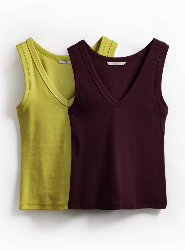 Green & Dark Red 2 Pack Ribbed V Neck Vests  22